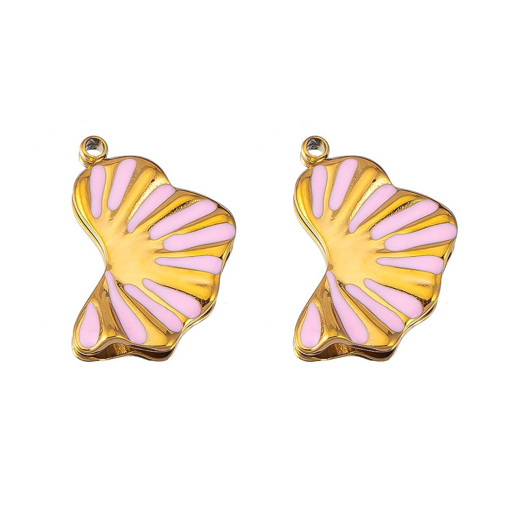 2/5Pcs Stainless Steel Series Pink Purple Elegant Cute Pendant Gold Bottom Pendant DIY Necklace Jewelry Handmade Accessories