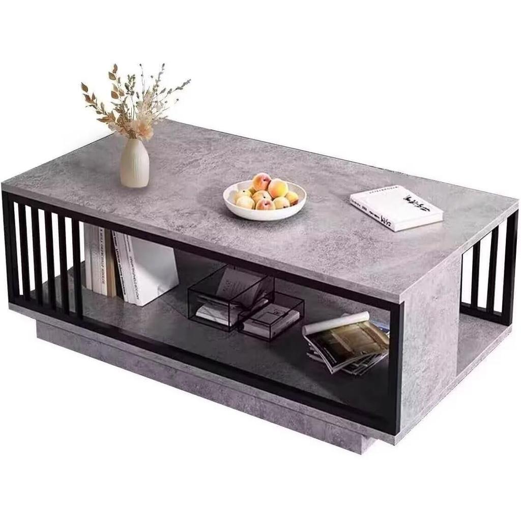 TUIYIDUO Low Table, Marble Table, 2-Stage Storage Design, Spacious Top Board, Sturdy, Stable, Home Use, Easy to Assemble