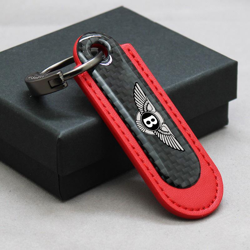 

New Carbon Fibre Keychain Creative Car Keyring Pendant Auto Accessories For Bentley Flying Spur Continental GT Bentayga Mulsanne червоний