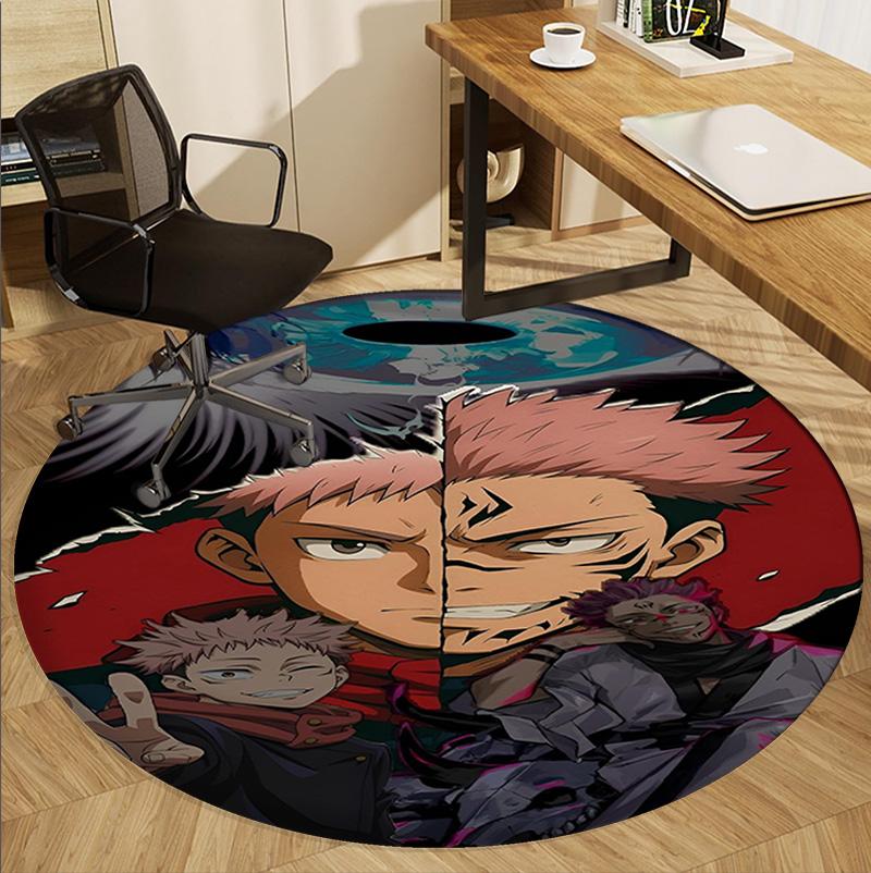 Jujutsu Kaisen Pattern Round Rug, Indoor/Outdoor Mat, for Picnic, Gameroom, Bedroom, Office, Living Room, Home Decor Carpet, Birthday Gift