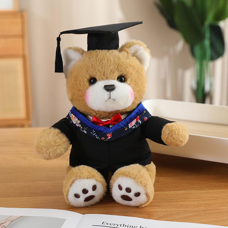 Graduation Doctor Bear Plush Toy with Hat & Red Bow Tie - Customizable Logo Option