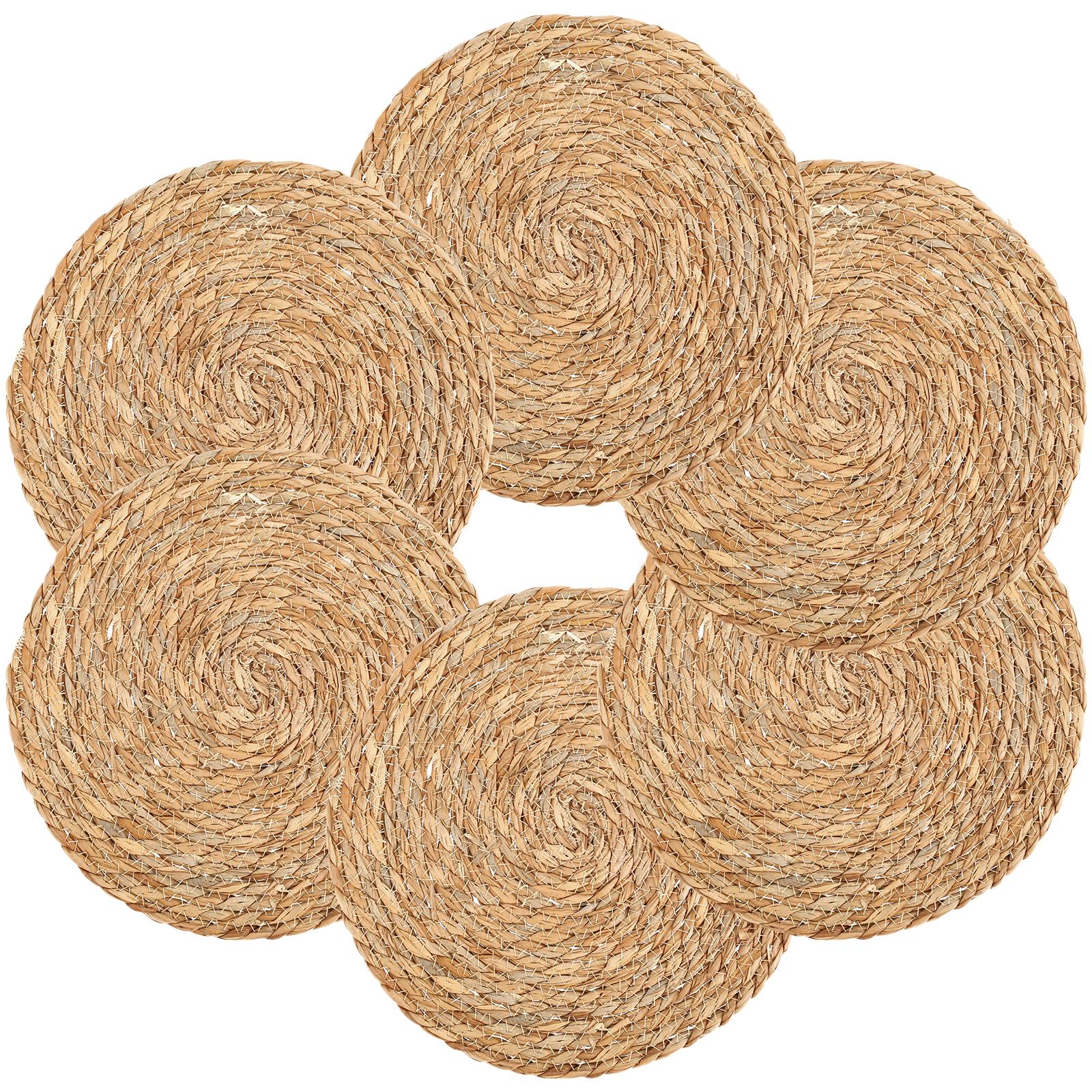 

6Pcs Woven Placemats Set Round Hand Braided Placemats Heat Resistant Table Placemats Multipurpose Decorative Table Mats 30CM
