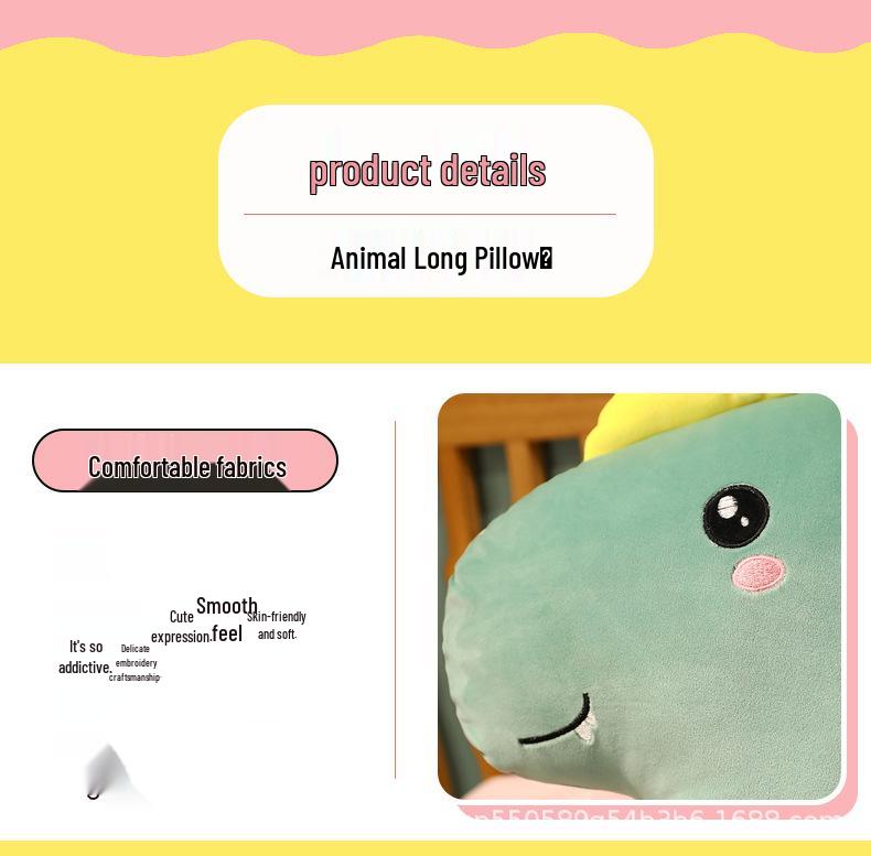 Cartoon Dinosaur Plush Hugging Pillow - Long Sleep Bed Pillow Toy