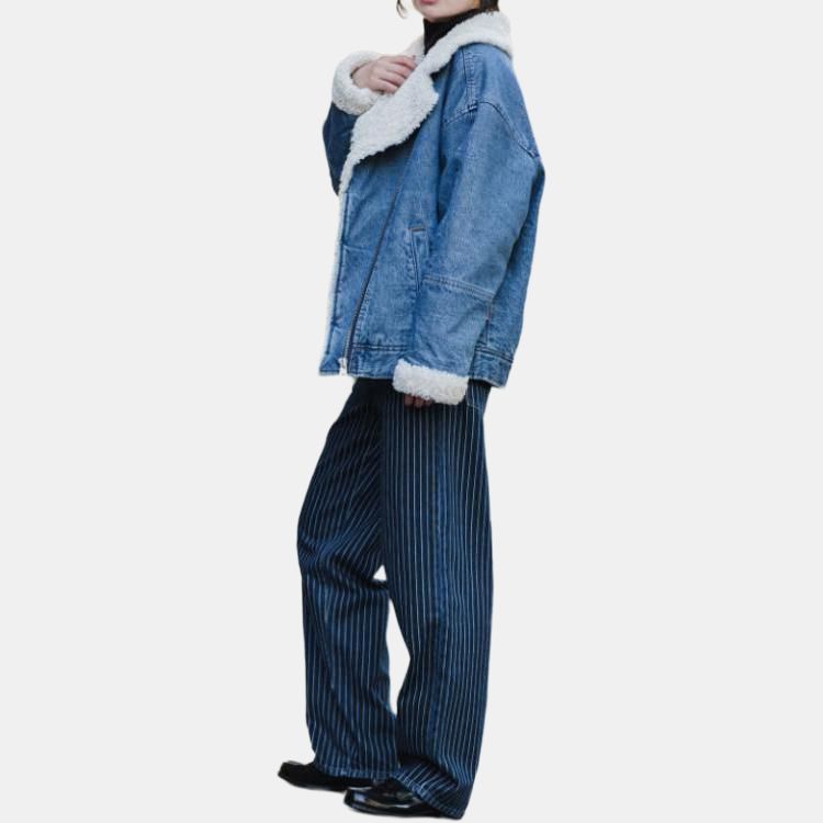 Levis Solid Color Washed Distressed Drop Shoulder Fashion Comfortable Warm Minimalist Long Sleeve Denim Jacket Women Jackets Blue A9370-0001