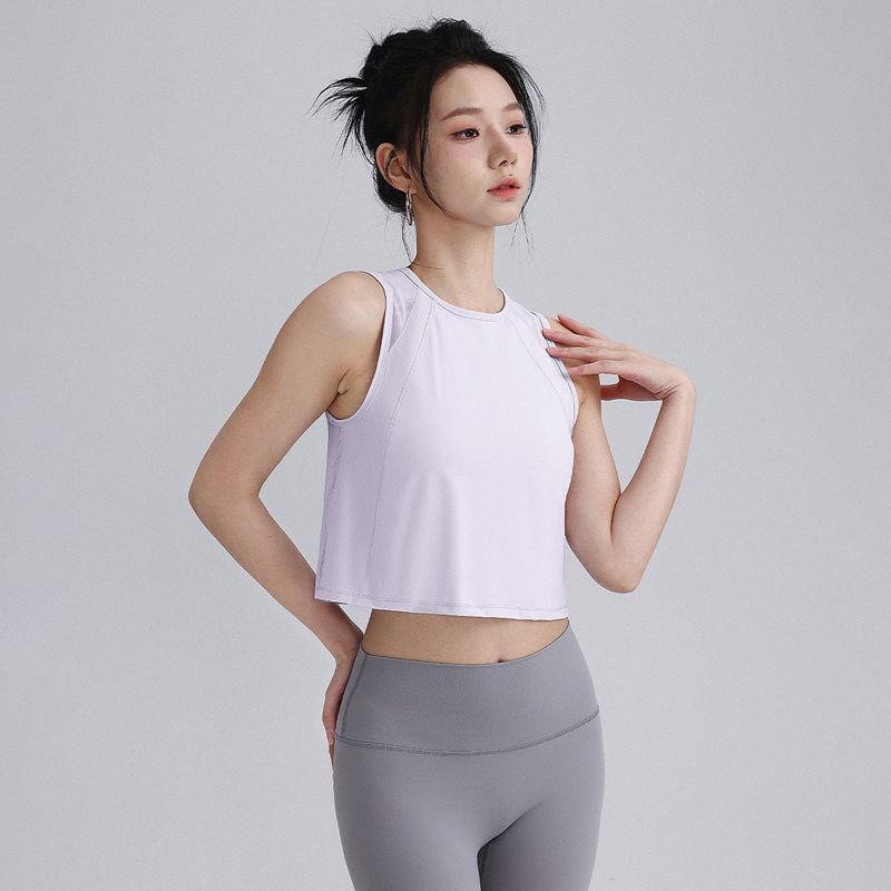 

Running Sports Vest Women Loose Cover up Slimming Fitness Top Training Wear Yoga Short Waist-Exposed Quick-Drying Breathable Light purple White S