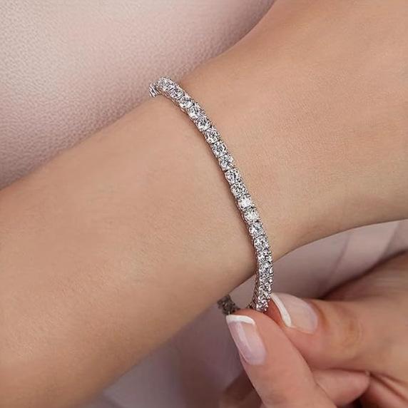Luxury Hiphop Iced Out 4mm Cubic Zirconia Crystal Tennis Bracelets For Women Men Color Silver Color Bracelet Chain Jewelry