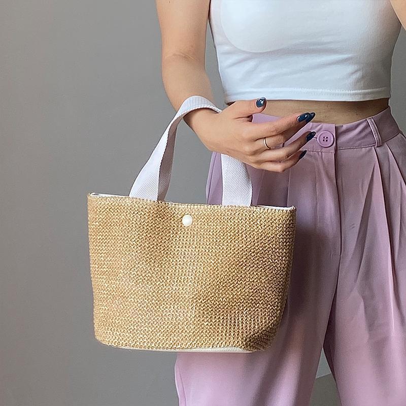 

Летняя Пляжная Поездка Универсальная Плетеная Сумка Ручной Работы Ретро Сумка-Тоут Стильная Соломенная Сумка Для Путешествий Шопинга И Ежедневного Использования белый