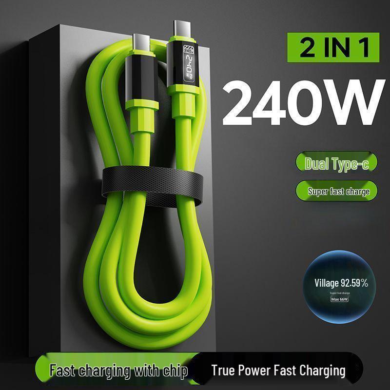 240W Dual Type-C Silicone Data Cable for Apple 15/16, Huawei, Honor, Xiaomi - Super Fast Charging