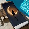 Mysterious Black Cat Star and Moon Pattern Polyester Microfiber Beach Towel Is Highly Absorbent, Suitable Swimming Beach Outings