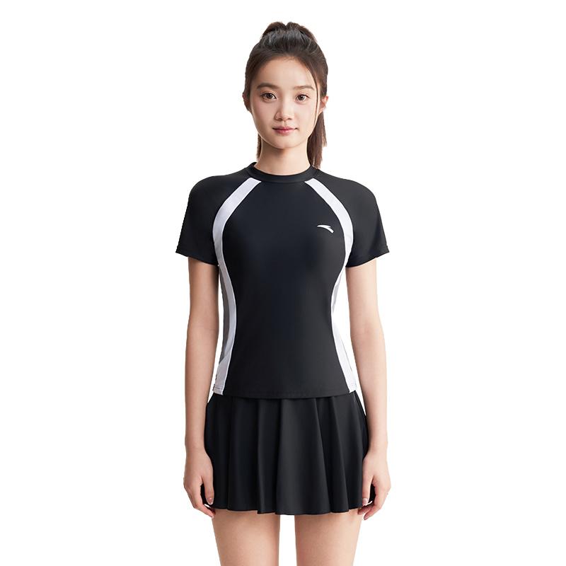 

Anta Comfortable Color Block Short Sleeve Top Round Neck Simple Versatile Skirt Style Two Piece Swimsuit Women swimsuit Black White 1825332478-1 3XL