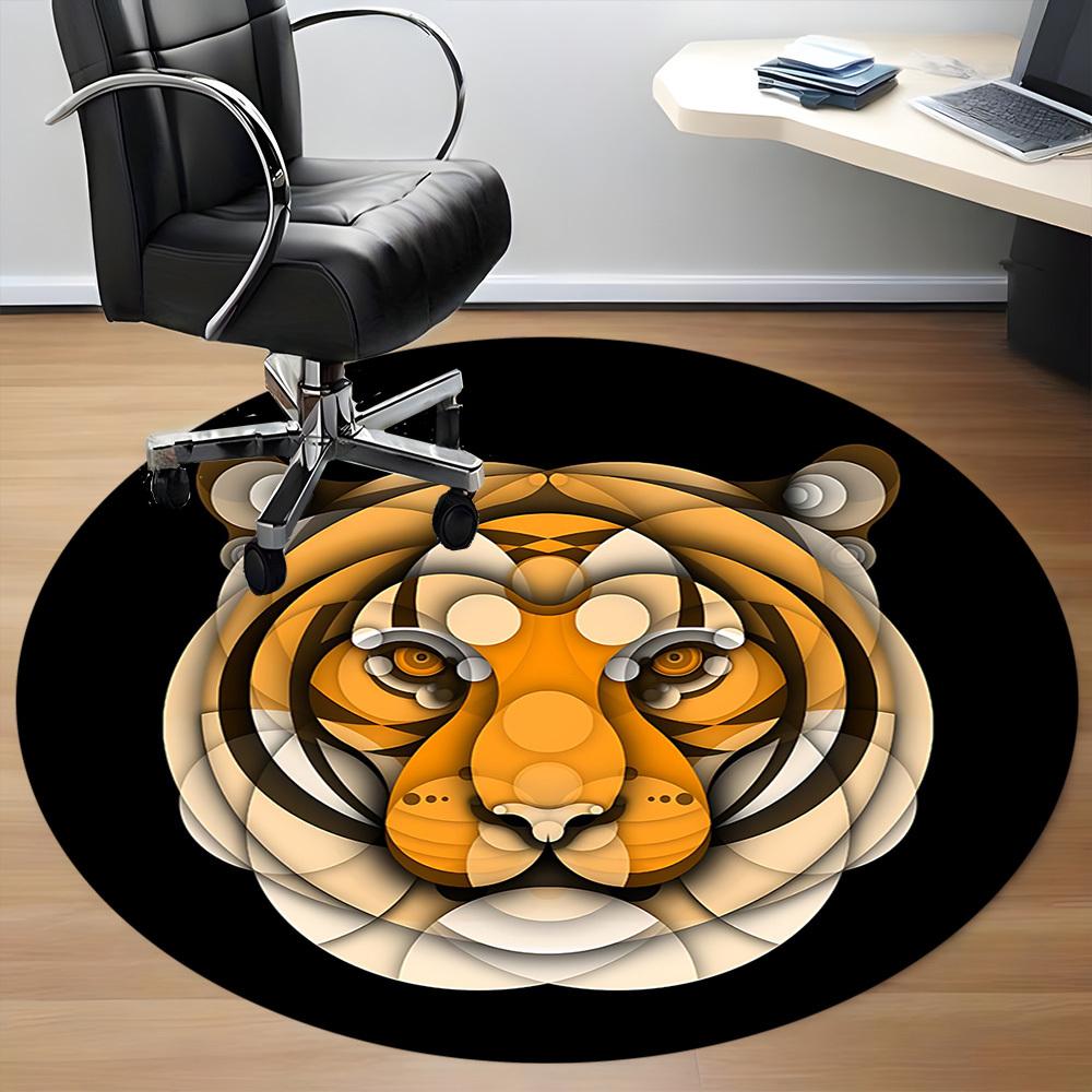 1pc Tiger Pattern Office Round Area Rug,  Mat Suitable For Office, Under Office Chairs Bedroom Living Room Home Decor, Room Deco