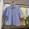 1116 Spring and Summer Women's Oxford Spinning Box Short Sleeve Shirt Single-breasted Shirt Casual Loose Top 181819
