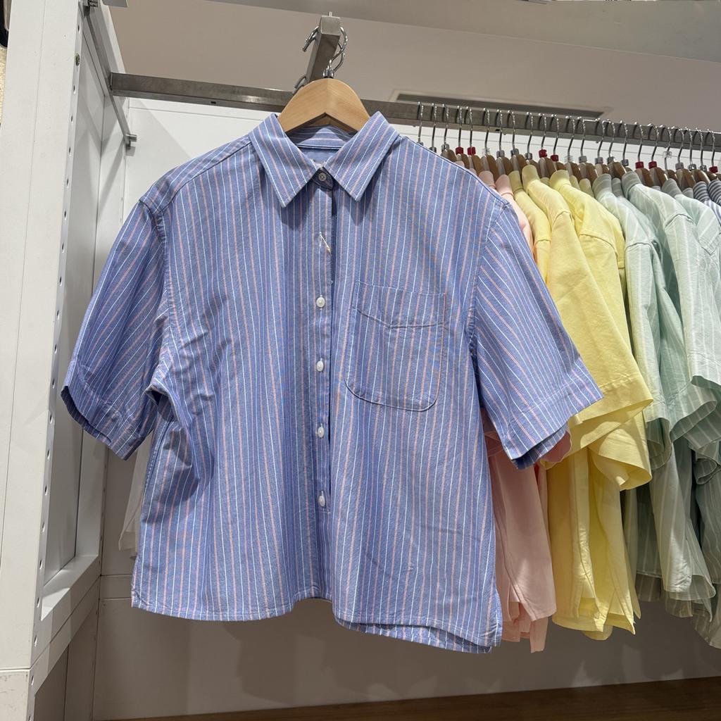1116 Spring and Summer Women's Oxford Spinning Box Short Sleeve Shirt Single-breasted Shirt Casual Loose Top 181819