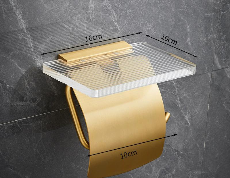 Brushed Gold Bathroom Paper Holder Acrylic Paper Roll Holder Phone Holder Tissue Holder Box Rack Toilet Paper Holder Tissue Box