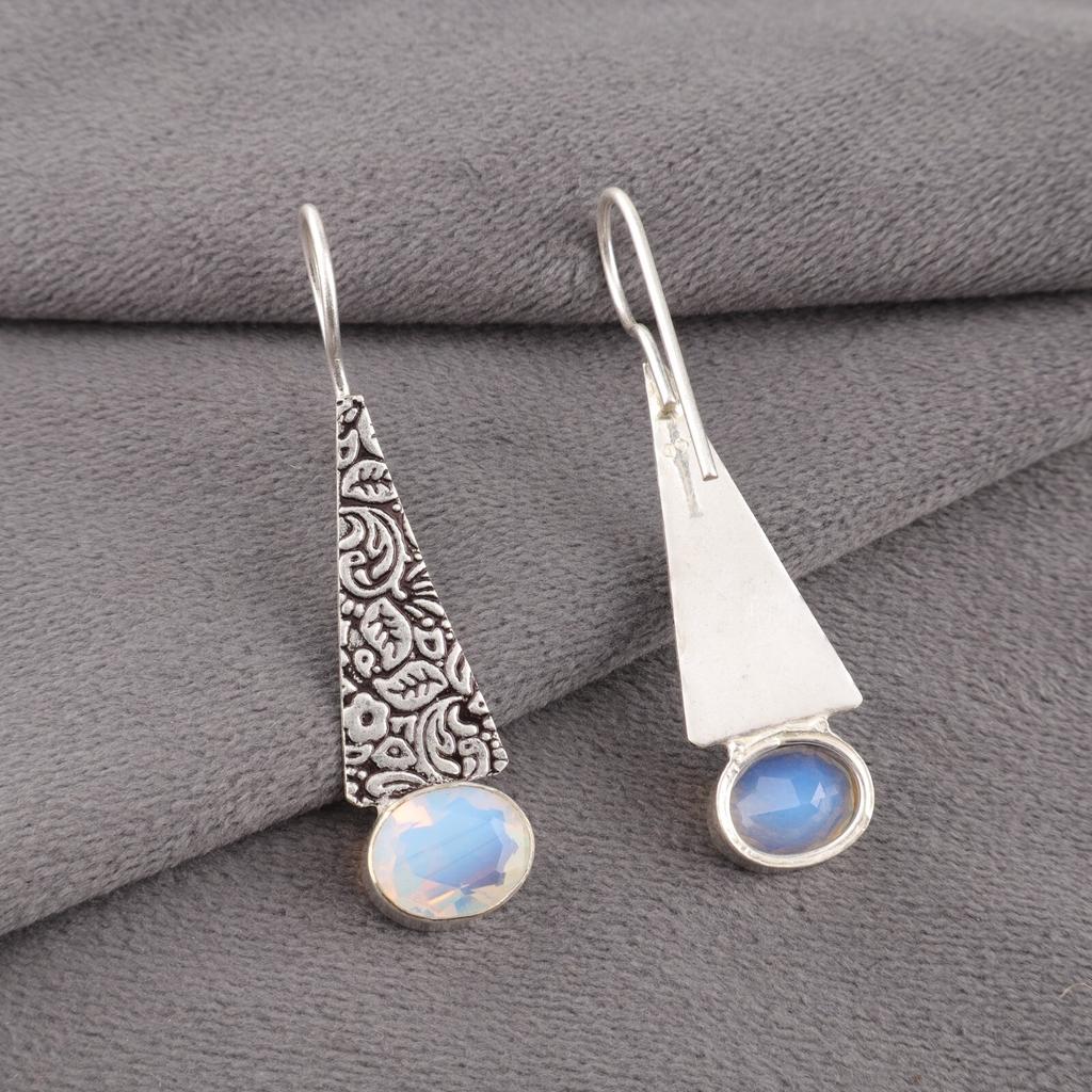 Natürlicher Milchopal Edelstein 925 Sterling Silber Schmuck Handgefertigte Ohrringe 1.9" EE-165-20