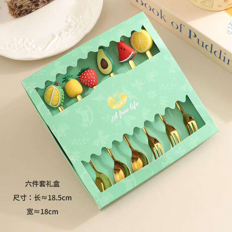 Fruit Doll Stainless Steel Spoon and Fork Christmas Coffee Dessert Spoon and Fork Gift Set Fruit Watermelon Spoon and Fork Box