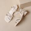 French Open-toed Rhinestone Sandals 2025 Summer New Fashion Outer Wear Thick Heel Square Head One-word Buckle with Skirt Women's Shoes