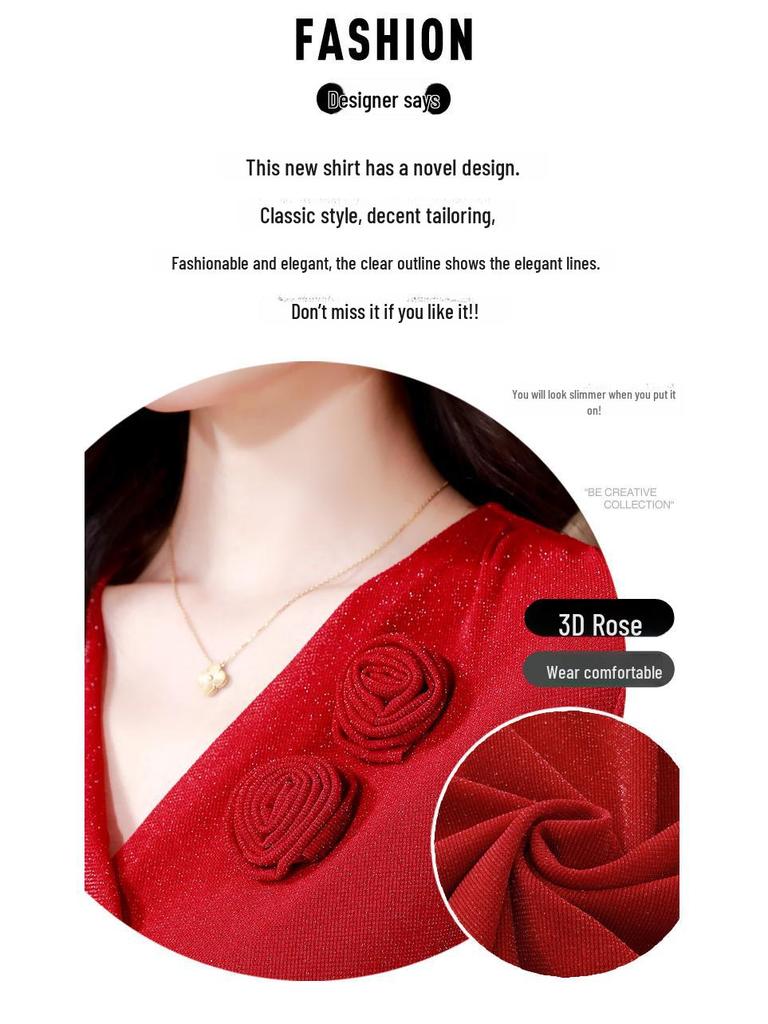 Women's Slim-Fit V-Neck Mesh Floral Blouse - Versatile, Stylish, Age-Defying