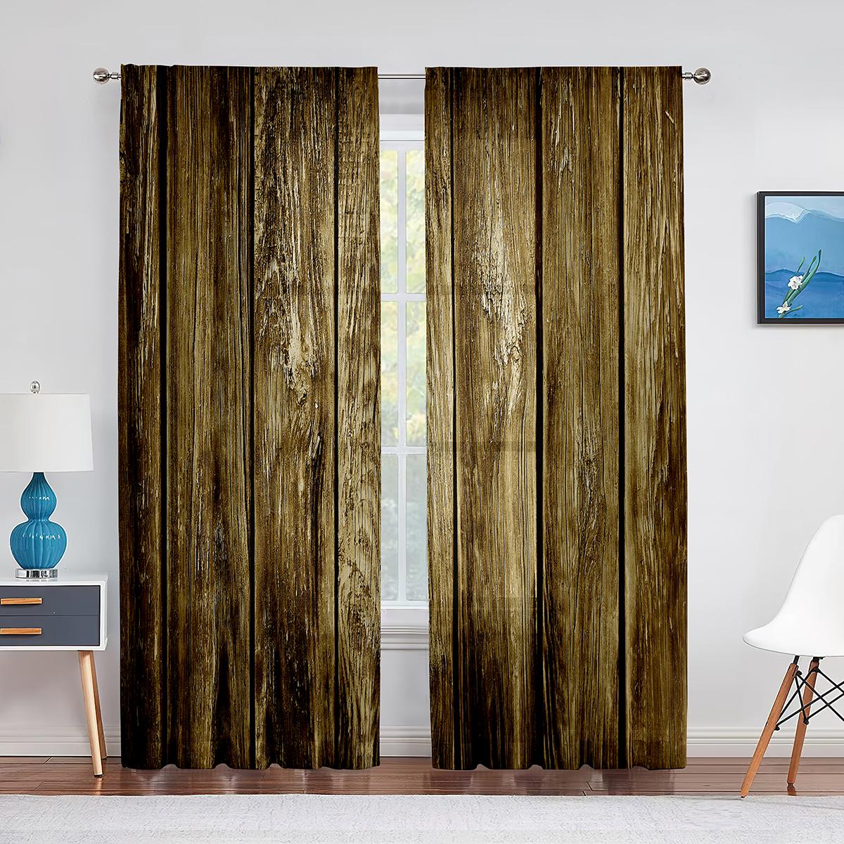 

2 Panel Wooden Door Printed Curtain Semi-blackout Curtain for Bedroom Living Room Floor-to-ceiling Window Rod Pocket Home Decor 100W130H(CM)40x51in&Grommet Top