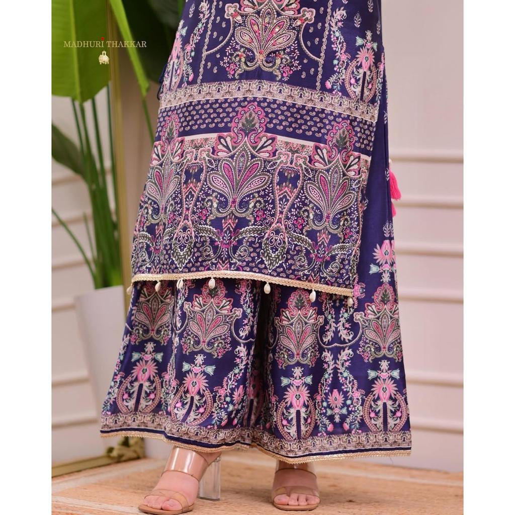 Designer Wear Trending Top with Printed Work with Hand Work with Plazo and Dupatta Set