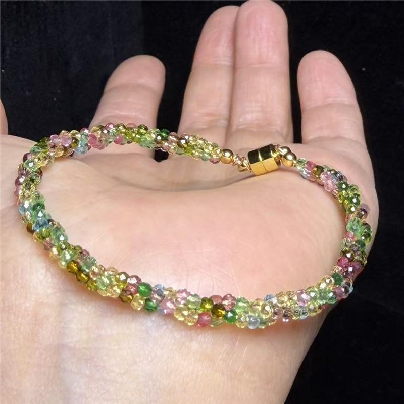 Natural Garnet Cut Twist Necklace, Fashionable Rice Bead Football Face Collar, Girlfriend Color Tourmaline Spinel Bracelet