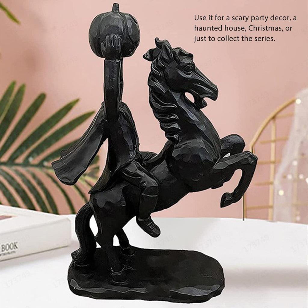 22cm Height Headless Horseman Statue with Pumpkin Horror Headless Horseman Halloween Decor Sculpture Handmade Resin All Black