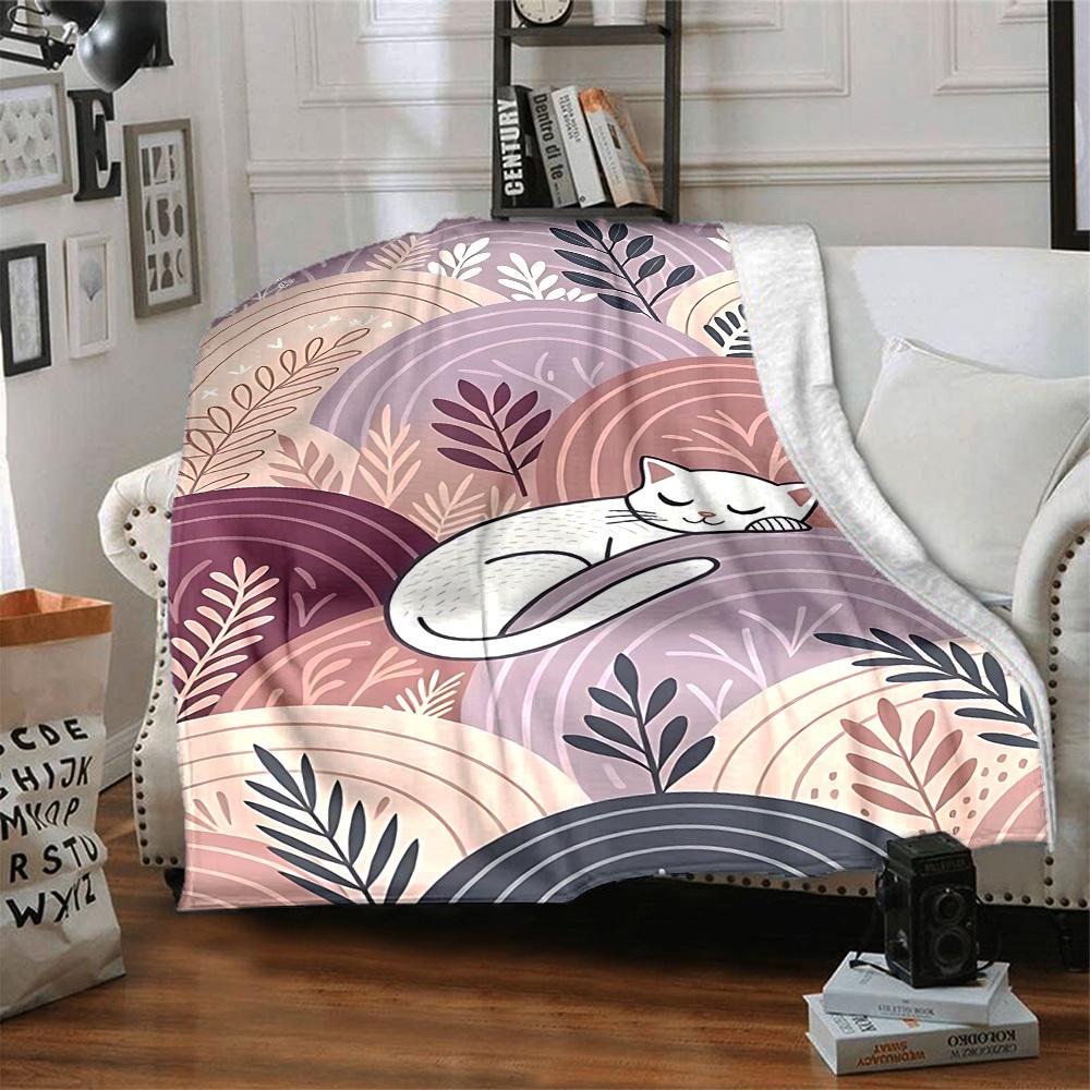 1pc Cat Garden Lightweight Flannel Blanket, Comfortable and Warm Blanket, for Office and Camping Sofa Bed, Livingroom102