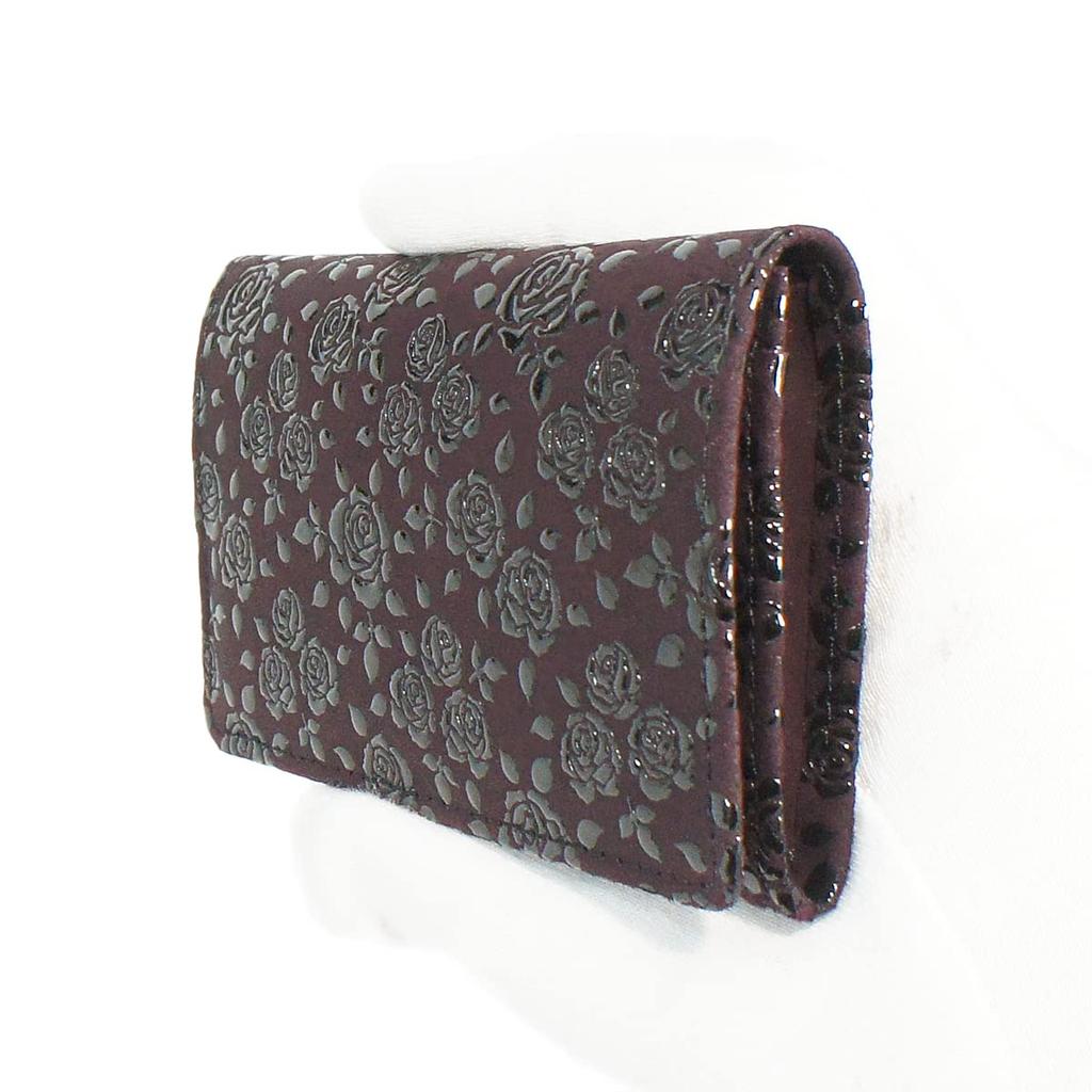 Indenya Inden Visitenkartenetui, Großes Fassungsvermögen, Hirschleder, Lila mit Schwarzem Lack, Kleines Rosen-Design, 2501-06-176