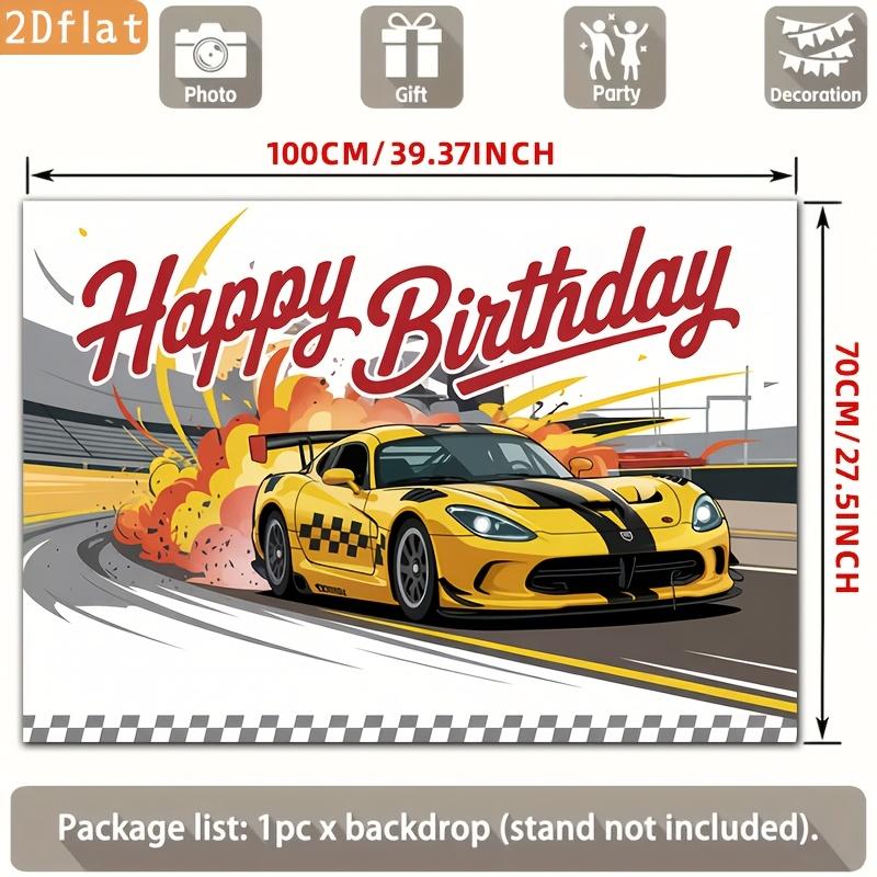 2D Plane, Yellow Racing Car Birthday Celebration Background Fabric, Event Decoration, Room Decoration, Polyester Fiber
