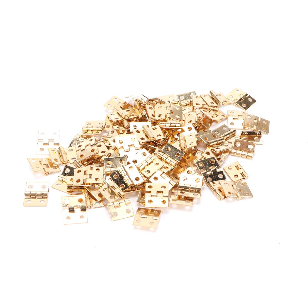 100 Stück Mini Scharnier Metall Retro Klein Metallzubehör mit Schraube für DIY Schmuckschatulle Gelb