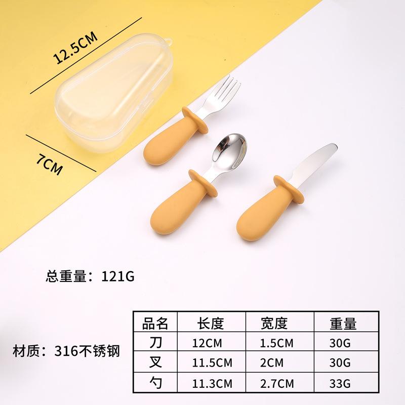 

Силиконовые ножи, вилки и ложки из нержавеющей стали 316 с короткой ручкой для детей, набор из 3 предметов, детская ложка для еды, переносная посуда