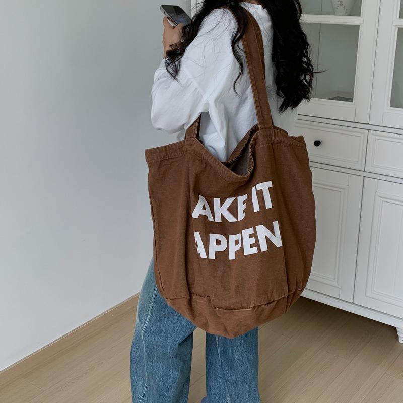 Model New Large Capacity Letter Print Fashion Simple Versatile Casual Washed Denim Shoulder Bag