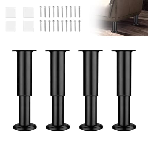 Set of 4 Adjustable Metal Desk Leveling Feet Furniture Legs, Height Adjustable for DIY Sofas, Tables, and Beds (Black, 25cm-42cm)
