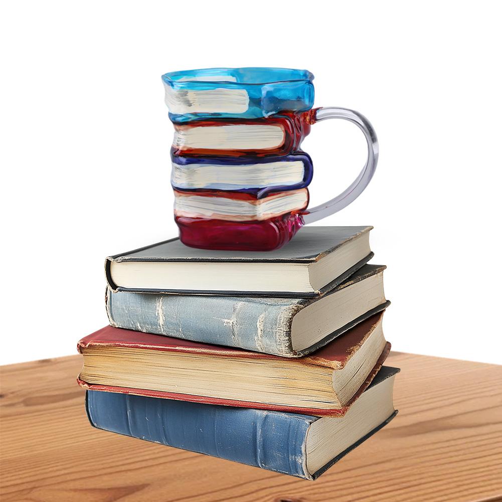 Painted Book Mug Novelty 3D Colored Book Glass Cup Decorative Colorful Book Water Cup for Kitchen Drinkware