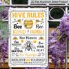 2D Flat Hive Rules Bee Kind Humble Vintage Bee Hive Metal Sign - 8.0x12.0inch Aluminum Wall Art, Farmhouse Bee Themed Home Kitchen Decor, Pre-Drilled