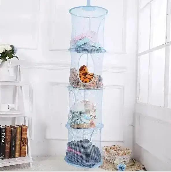 Четырехслойная складная подвесная корзина дышащая сетчатая корзина для хранения игрушек клетка для хранения корзина для сушки домашний органайзер синий 719₽