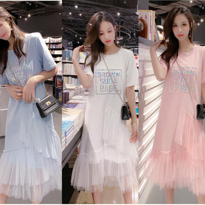 New popular summer skirt splicing mesh cake T-shirt dress fairy puff skirt summer dress