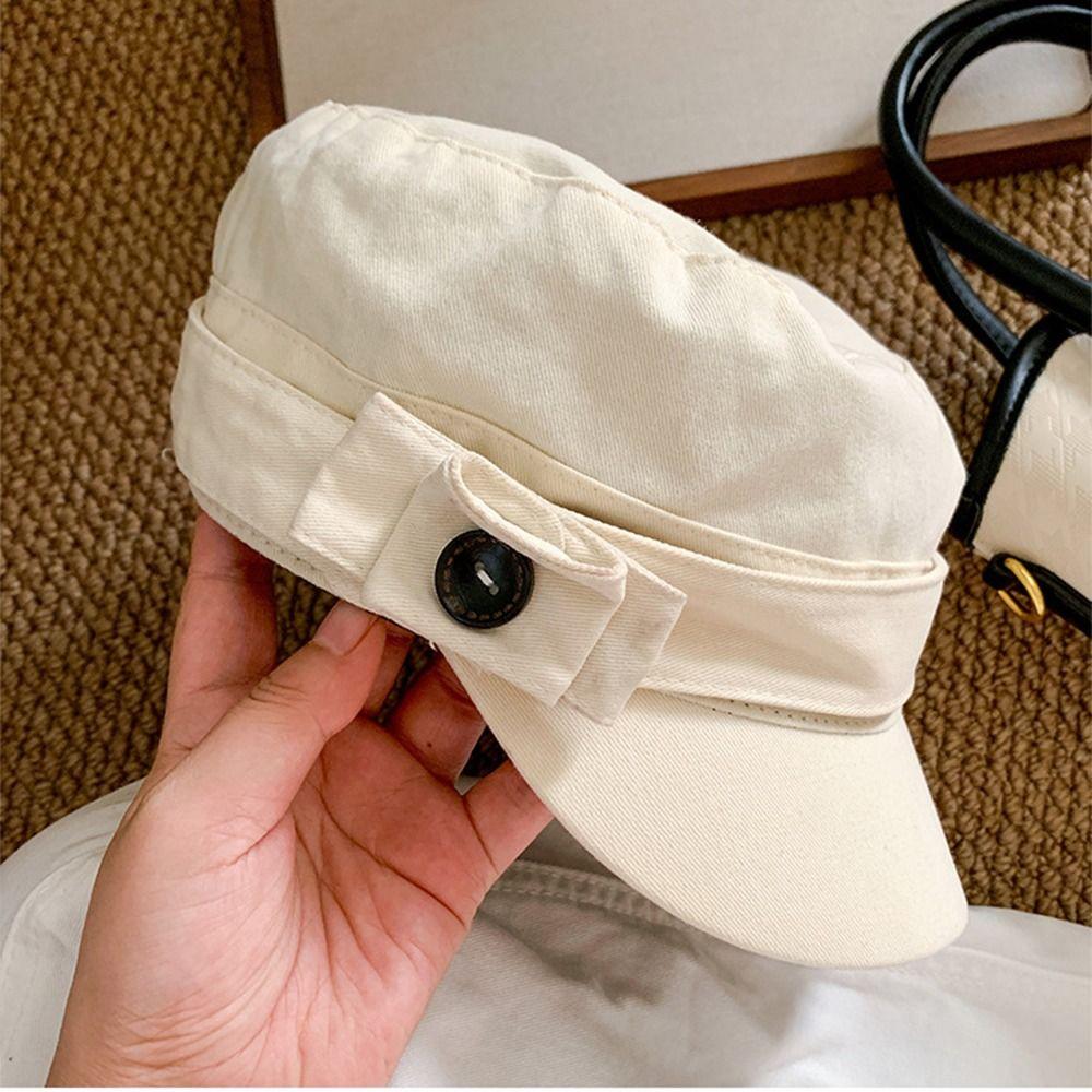 Cloth Flat Cap Button Retro Painter Hat Personality Equestrian Hat  Ladies