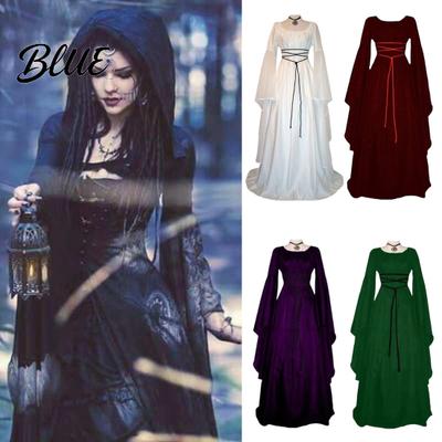 Casual Loose Cut Dress Halloween Renaissance Witch for Women Gothic Victorian Comfortable Long Bell Sleeve Medieval Costume Cosplay Party Fit