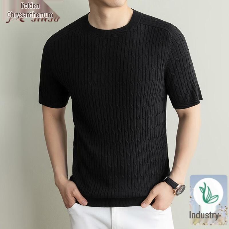 Men s Casual Linen Blend Round Neck T-shirt L