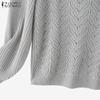 ZANZEA Autumn Winter Women Off Shoulder Long Sleeve Knitted Hollow Sweater Jumper Pullovers