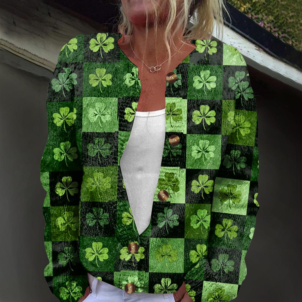 Women's Fashion Printed Long-Sleeved Knit Cardigan Button-Down Jacket