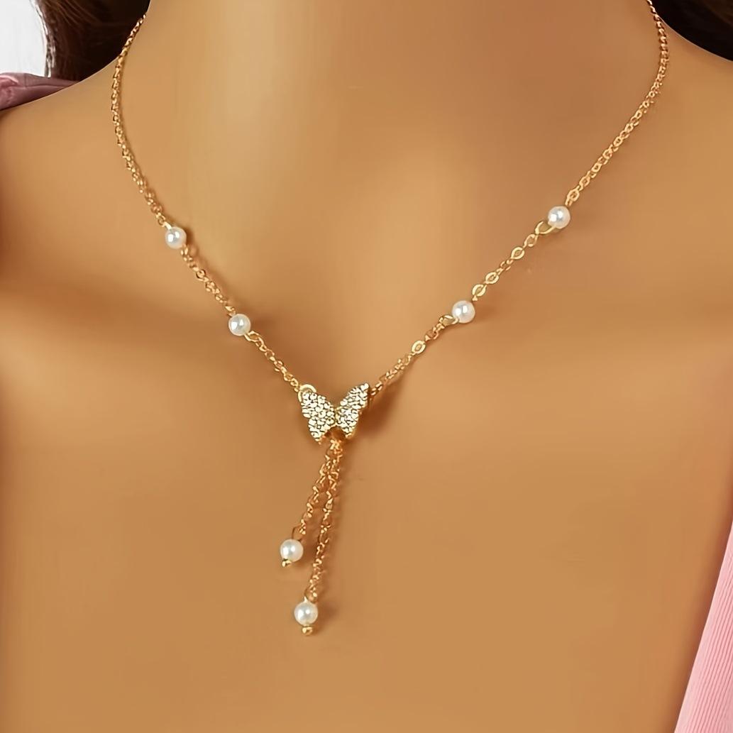 

French style Women Gold Plated Butterfly Tassel Pendant Necklace Suitable For Daily Party Wear Birthday Gifts Bridesmaid Jewelry