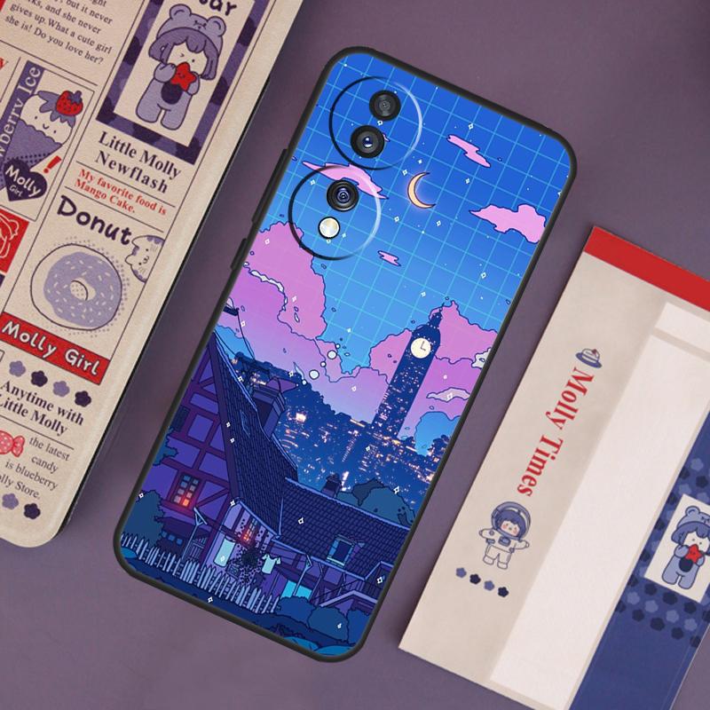 Neon Village Bathhouse Night Case For Honor Magic 7 Lite 5 6 Pro Honor 200 Pro 50 70 90 X9b X9a X8b X8a X8 X9 X9c Cover