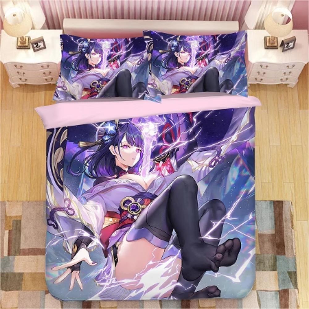 Animekaraktär, Mikrofiber Sängkläder, Barnsänglinne med Dragkedja Rumsdekor Påslakan för Tonåringar vuxen Lila‘