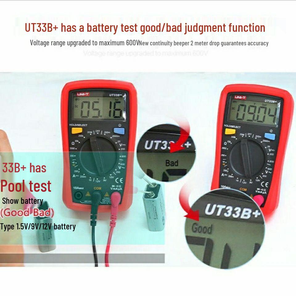 Uni-T UT33D+ Compact Digital Multimeter - High Precision, Fully Automatic for Household Use