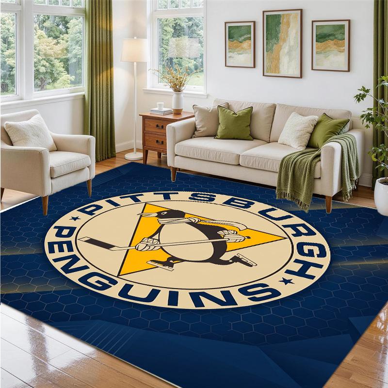 Pittsburgh Penguins Design Crystal Velvet Rug Soft Decorative Mat for Bedroom Entrance