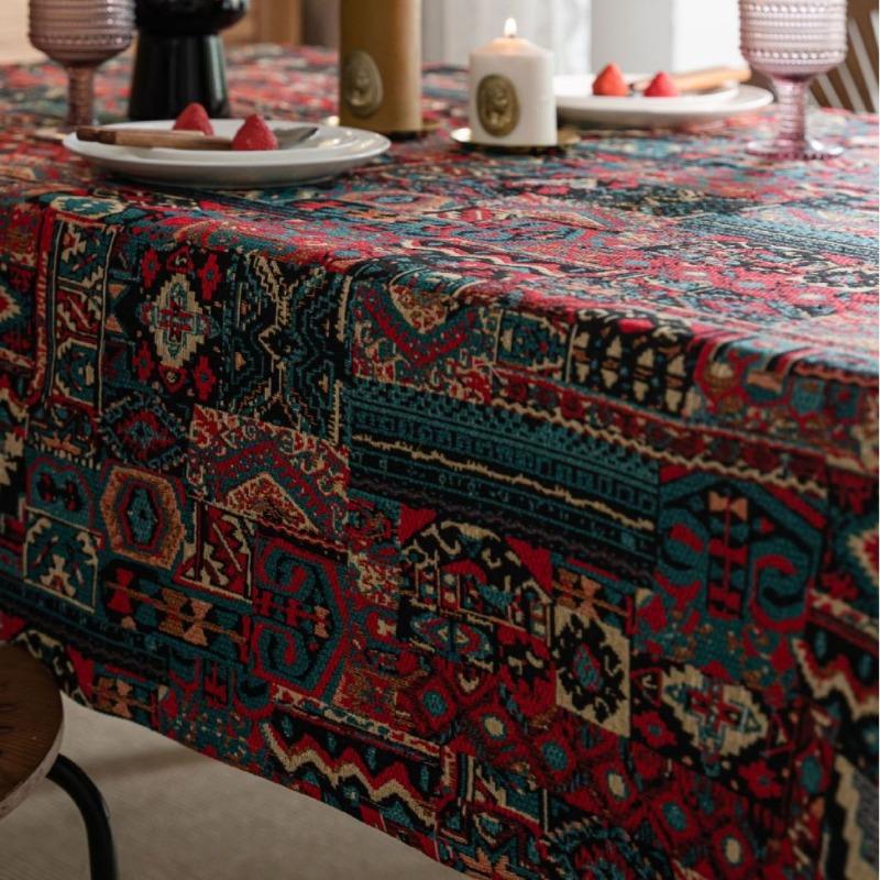 Table Cloth American Colored Jacquard Tablecloth with Double-sided Pattern Thick Tablecloth Geometric Bohemian Style