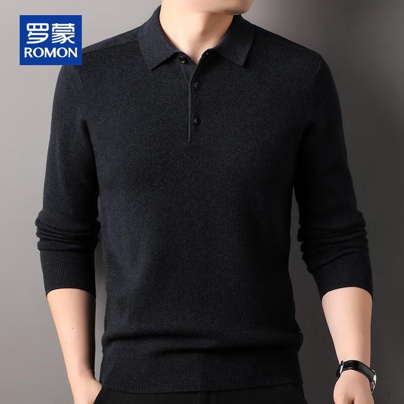 ROMON Men's 100% Pure Wool Thickened Turn-down Collar Sweater