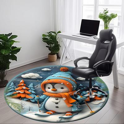 1pc Penguin Skiing Chair Carpet for Office Non-Slip, Machine Washable Rug for Office, Sleeping, Room - Holiday Decor